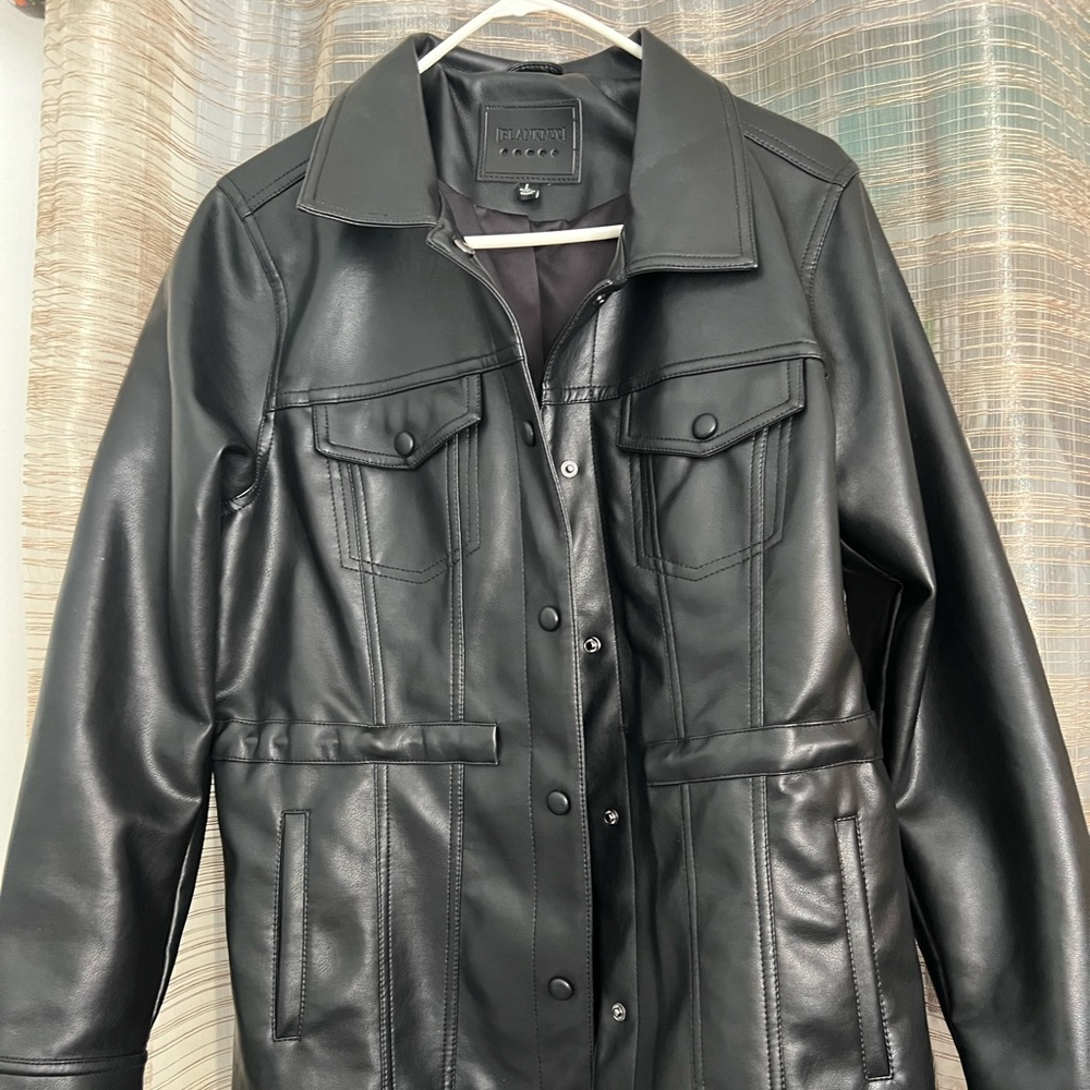 New Blank NYC Black Leather Shacket Oversized Shirt Jacket Large
